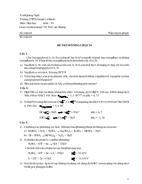 Kỳ thi học sinh giỏi olympic 30-4 lần thứ XII năm học 2005 - 2006 đề thi đề nghị môn hóa  Khối 10 thời gian 180 phút